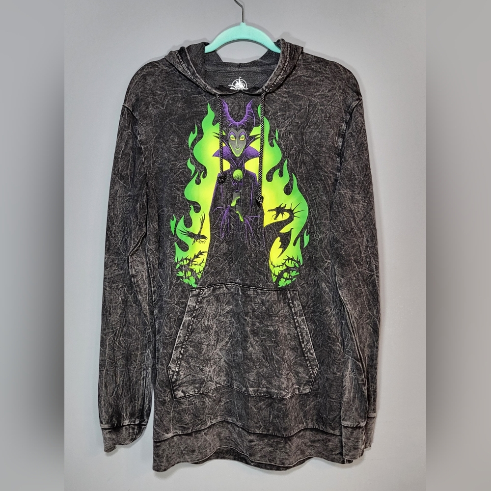 Disney Villains Maleficent Hoodie Black Acid Wash Unisex Size Small Green